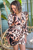 Leopard Print Wrap Long Sleeve Mini Dress