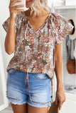 V-neck Short Sleeve Fashion Print Fantasy Fluttering Blouse