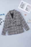 White Lapel Collar Buttoned Gingham Tweed Blazer