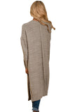 Khaki Open Front Knit Long Cardigan