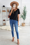 Wine Lace V Neck Short Sleeve T-shirt