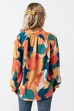 Geometric Patchwork Print Half Buttoned Blouse