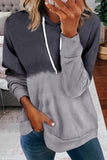 Light Green Dip-Dye Colorblock Drawstring Hoodie with Pockets