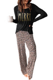 Long Sleeve Top and Leopard Print Pants Lounge Set