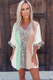 V Neck Ruffle Leopard Color Block Romper
