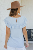 Sky Blue Lace Splicing Ruffled Short Sleeve T-shirt