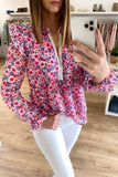 Floral Pattern Peplum Blouse with Ruffles