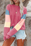 Rose Colorblock Long Sleeve Pullover Sweatshirt