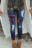 Hollow Out Leopard Splice Ripped Jeans