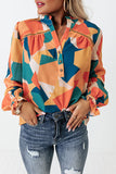 Geometric Patchwork Print Half Buttoned Blouse