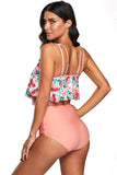 Print Crop Ruffled Overlay High Waist Tankini