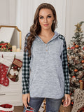 Plaid Splicing Kangaroo Pocket Buttoned Hoodie