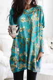 Star Printing Long Sleeve Tunic Top With Two Side Pockets