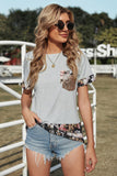 Sequins Accent Floral Splicing Tee