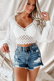 Puff Sleeves Lace Backless Crop Top