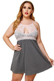 Pink Plus Size Keyhole Babydoll