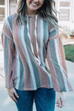 color Striped Drop Shoulder Textured Knit Hoodie