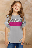 Leopard Color Block Ruffle Short Sleeve Girl’s Top