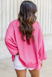 Textured V Neck Drop Shoulder Loose Top