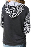 Zebra Print Patchwork Hoodie with Kangaroo Pocket
