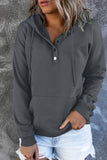 Gray Snap Button Pullover Hoodie with Pocket