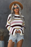 Pink Casual Loose Bell Sleeves Striped Knit Sweater