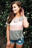 Floral Print Splicing Colorblock Tee