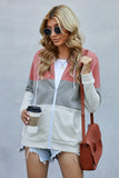 Zip Front Color Block Splicing Drawstring Hoodie