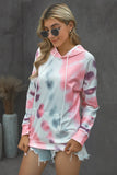 Multicolor Dropped Sleeve Tie-dye Kangaroo Pocket Hoodie with Drawstring