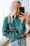 Striped Color Block Textured Knit Pullover Sweater
