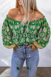 Floral Print Tassel Tie Off Shoulder Blouse