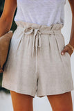 Beige Tie Waist Casual Shorts with Pockets