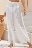 Sheer Lace Bottom Splice Casual Wide Leg Pants