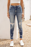 High Rise Distressed Raw Hem Skinny Jeans