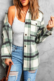 Green Plaid Print Pocket Women Shacket