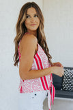 Boho Print V Neck Front Buttons Thin Straps Tank