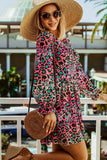 Rose Deep V Neck Cinched Waist Leopard Dress