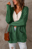 Green Brown Drop Shoulder Textured Cardigan