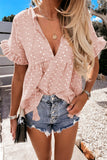 Khaki Split V Neck Print Babydoll Top