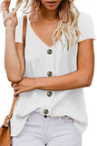 Button Detail Short Sleeve V Neck Blouse