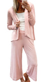 Solid Knit Cardigan and Wide Leg Lounge Pants Set
