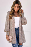 Animal Print Shirred Cuff Lantern Sleeve Cardigan