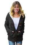 Army Green Fur Hood Horn Button Sweater Cardigan