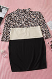 Leopard Color Block Cold Shoulder Shift Mini Dress