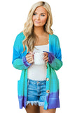 Rainbow Ombre Buttoned Cardigan with Pockets