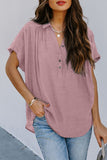 Collared Hi-low Hem Draped Short Sleeve Blouse