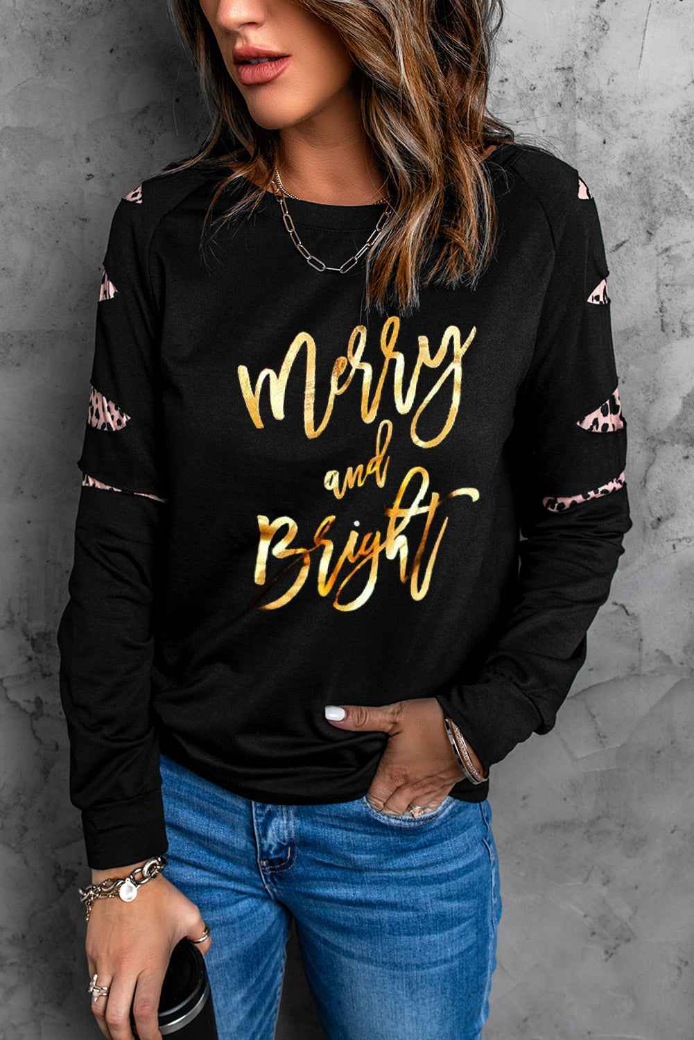 Leopard Ripped Sleeves Graphic Sweatshirt