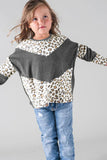 Black Kids Waffle Knit Leopard Patchwork Top