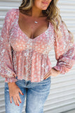 Bohemian Print Puff Sleeve Curvy Peplum Blouse