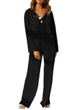 Long Sleeve Buttoned Wide Leg Lounge Wear